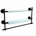 thumbnail image 3 of Retro Wave Collection Two Tiered Glass Shelf with Integrated Towel Bar - Antique Bronze / 18 Inch, 3 of 6