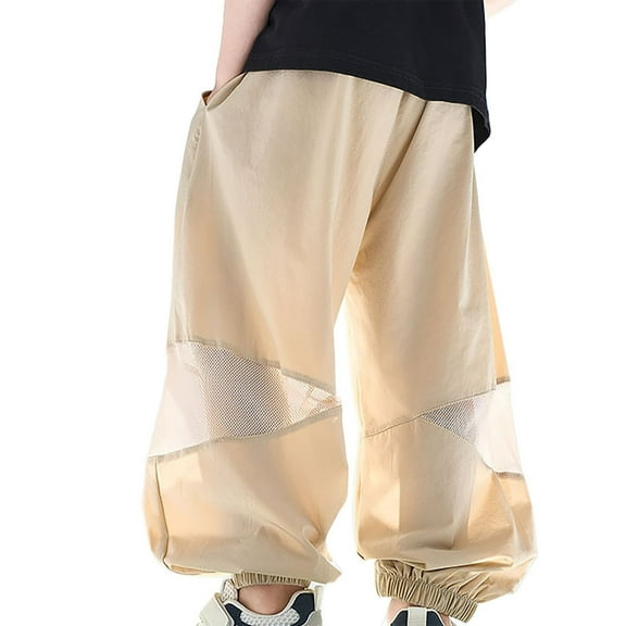 HXWCHs Boys Athletic Jogger Pants With Side Mesh Breathable Elastic Trousers For Active Kids Comfortable Daily Wear Sports Khaki 7-8 Years