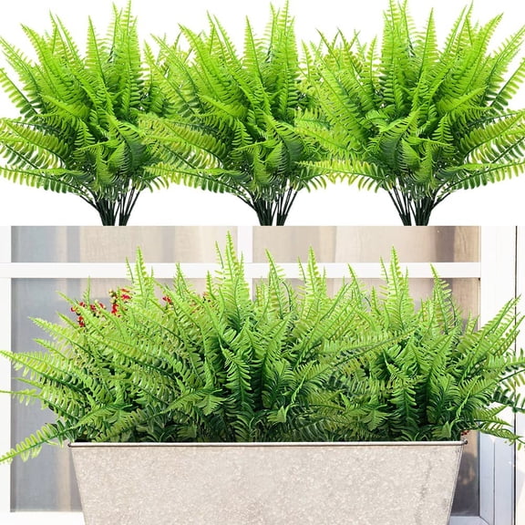 Morttic 4Pcs Artificial Boston Fern Plants Outdoor UV resistant Plastic Shrubs Greenery for Home Garden Patio Porch Decor (8 Pcs)