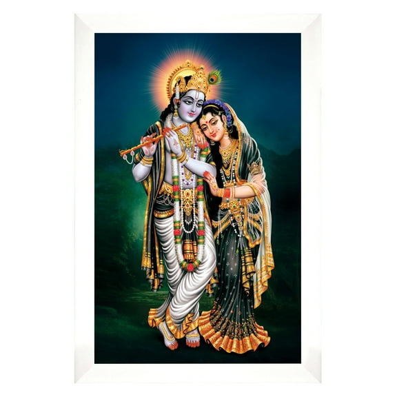 IBA Indianbeautifulart Radha Krishna Picture Frame Religious Poster White Wall Frame Deity Photo Frame Wall Decor For Home/ Office/ Temple-6 x 8 Inches