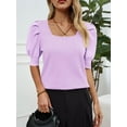 thumbnail image 4 of Solid Square Neck Women's Puff Short Sleeve Sweater Tops Rendy Casual Knit Tops, 4 of 5