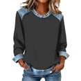 thumbnail image 3 of Women's Denim Trim Sweatshirt, Crewneck Pullover with Denim Accents, Long Sleeve Casual Loose Fit Top, Streetwear Fashion Crewneck Sweatshirt Light Ashy XXL, 3 of 6