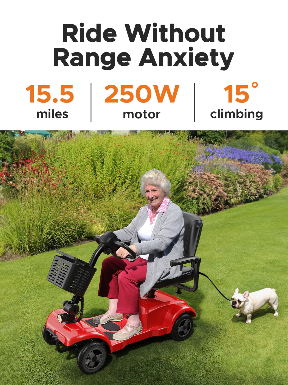 ENGWE 4 Wheels Mobility Scooter for Seniors & Adults , Electric Foldable Mobility Scooter with Rotating Chair Basket Headlights Folding Wheelchair for Short Travel ,Red