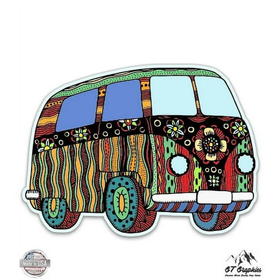 Cute 70's Hippie Van - 3" Vinyl Sticker - For Car Laptop I-Pad Phone Helmet Hard Hat - Waterproof Decal