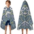thumbnail image 3 of Blue Ethnic Paisley Pattern Hooded Bath Towel，50"x30" for Ages 3 To 12 Kids, Quick Dry Lightweight Soft Microfiber Hood Beach Towel Cover Up for Kids, 3 of 7