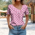 thumbnail image 6 of Blczomt Cute Short Sleeve Tops for Women Polka Dot Shirt Dressy Casual Button Pink V Neck Women's Blouse, 6 of 6