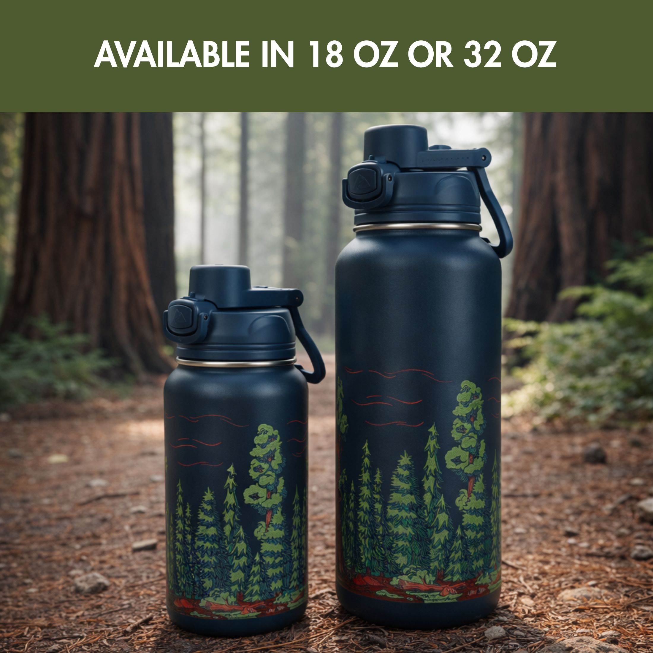 Botella de agua aislada de acero inoxidable de 18 oz con tapa de presión, bosque antiguo 6