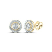 10kt Yellow Gold Mens Round Diamond Cluster Earrings 1/8 Cttw