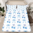 thumbnail image 2 of Homewish Kawaii Sweet Cherries Twin Sheet Sets,Cute Bowknot Ribbon Twin Fitted Sheet,Blue White Gray Flat Sheet For Girl Teens,Super Cozy Room Decor,3pcs, 2 of 7
