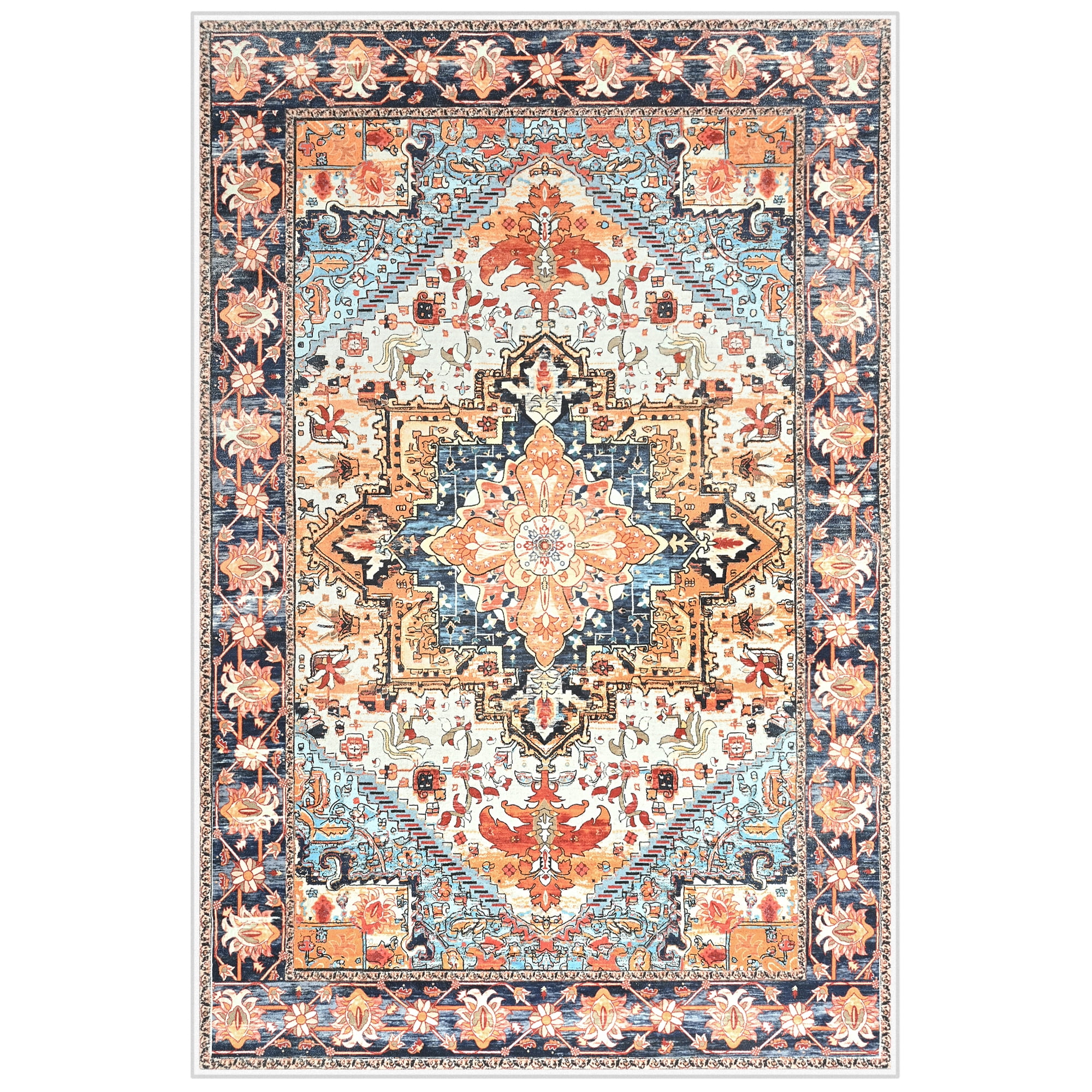 Dwelke Vintage Area Rug Floral Rugs Soft Bedroom Carpet for Living Room Home Decor,4'x6',Orange