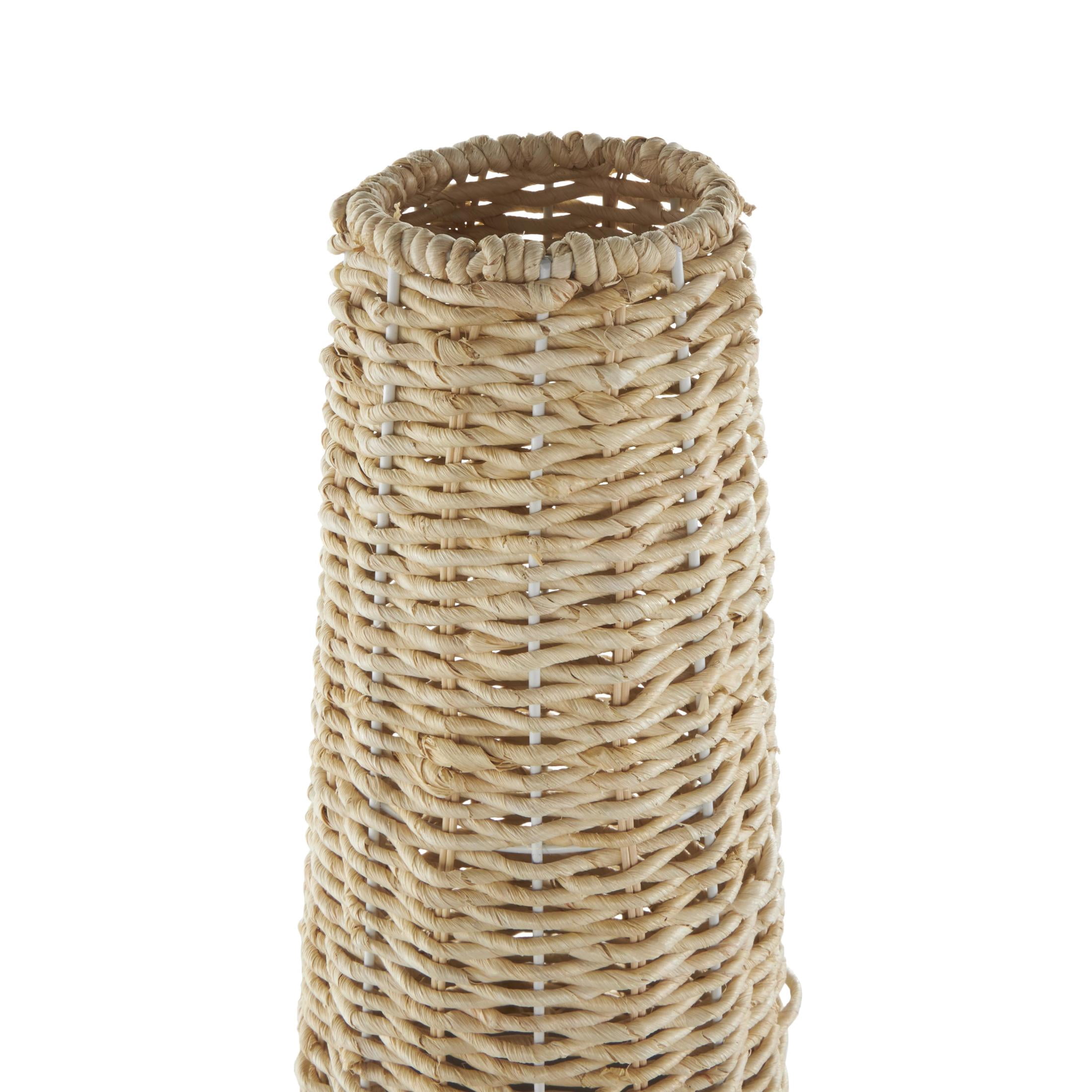 DecMode 26" Geometric Handmade Woven Light Brown Rattan Vase with Beige Metal Base
