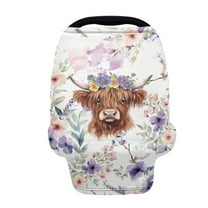 Renewold Highland Cow Floral Violet Car Seat Covers Baby Car Canopy Shopping Cart Cover Scarf Lightweight Stroller Cover Women Mother Nursing Breastfeeding Covers