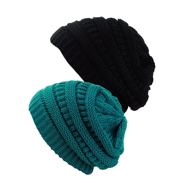 Bonnet Tricoté pour Femmes (2 PACK), Turquoise/noir