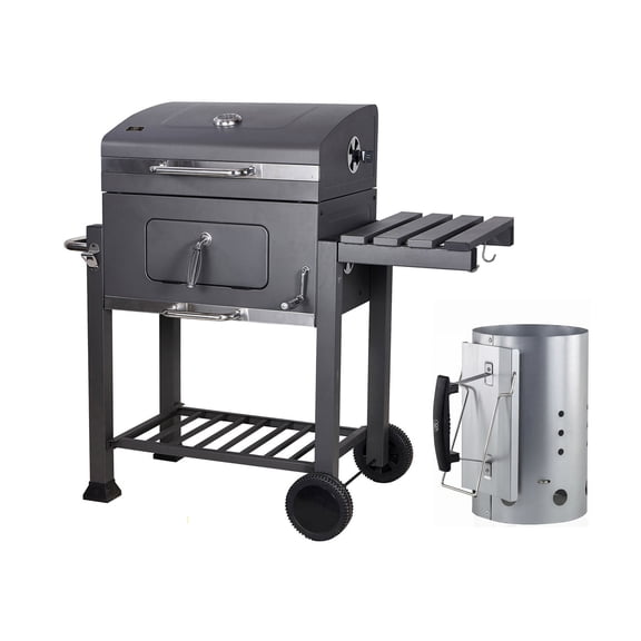 Combo Asador de carbón tipo baúl con elevador y Encendedor de carbón AVERA ACB03ENCA01