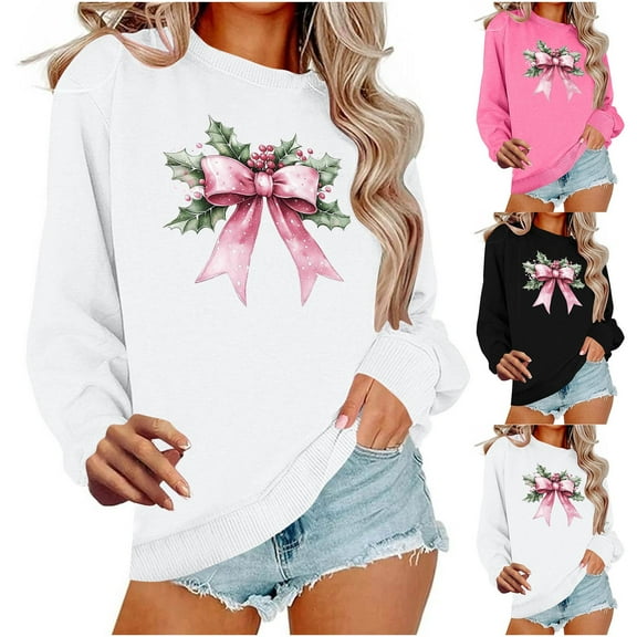 XPMWRP Women's Breast Cancer Printed Crew Neck Sweatshirts Loose Casual Pullover Long Sleeved Regular Winter Sweatshirt Pink XXXL