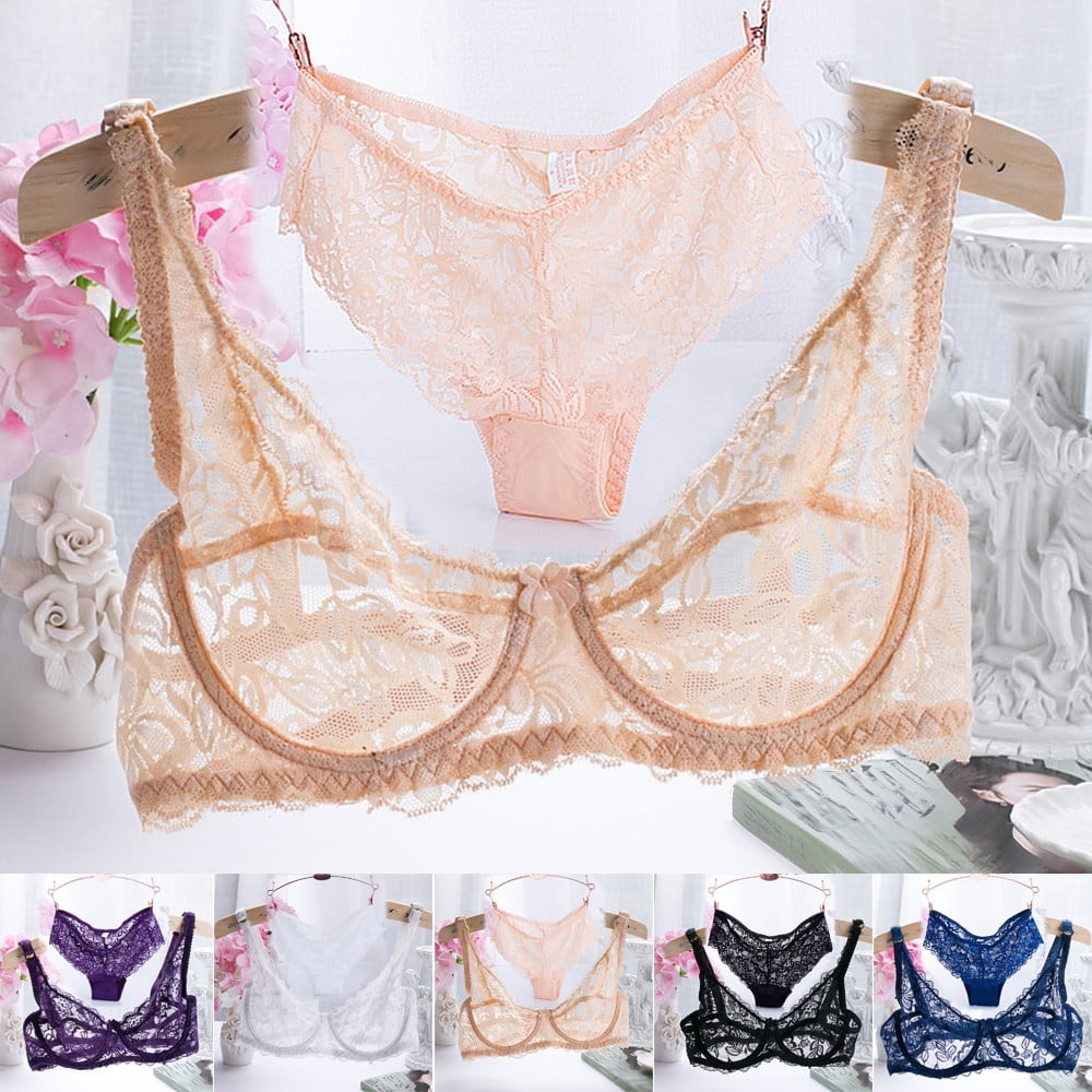 Sexy Women's 3/4 Cup BRA SET Push Up LACE Embroidered Bra&Lace Low Waist  Panties