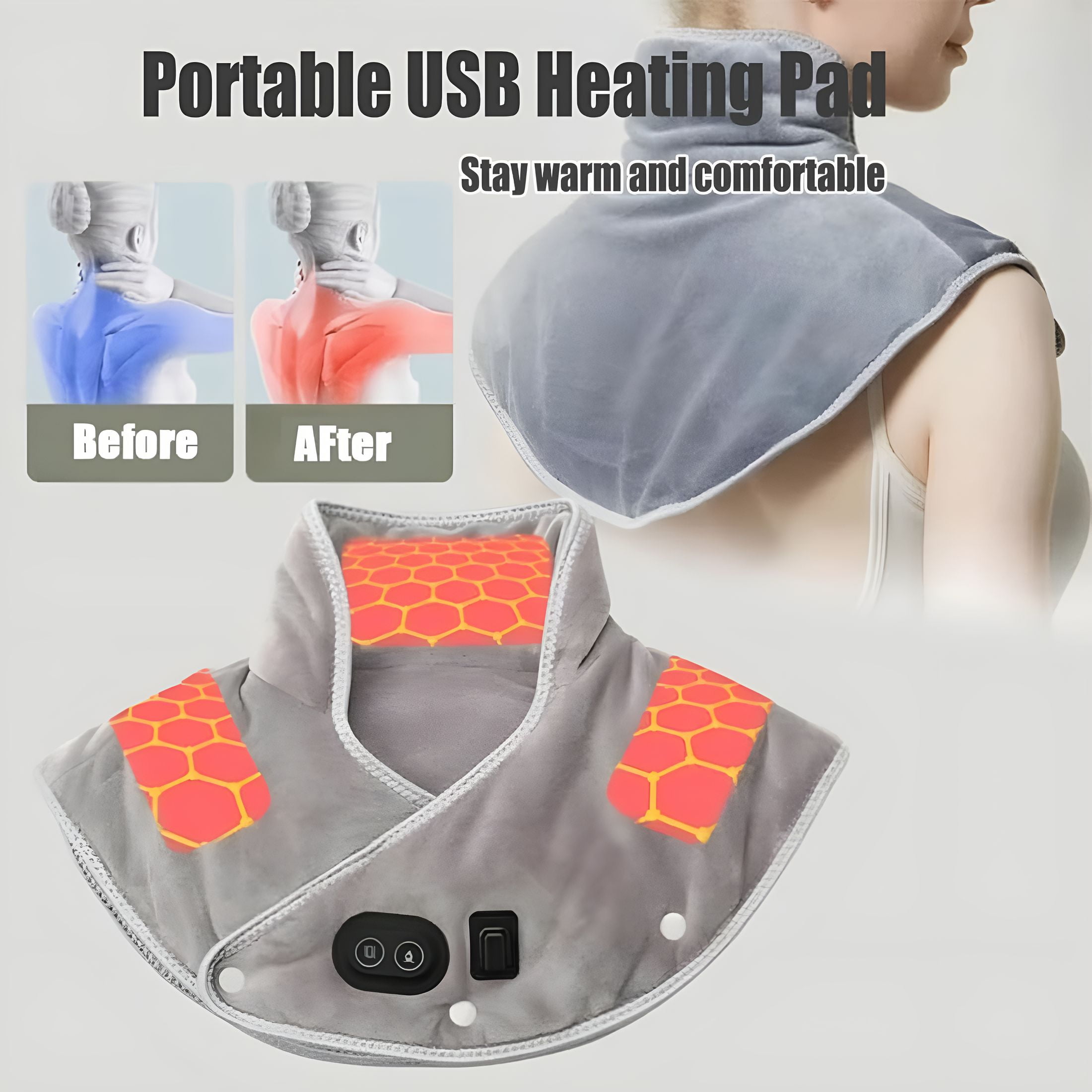 XIRQI 2026 New Heated Neck and Shoulder Massager with 3 Heat Levels & 3 Massage Modes,Carbon Fiber Fast Heating Usb Powered for Office Home Use