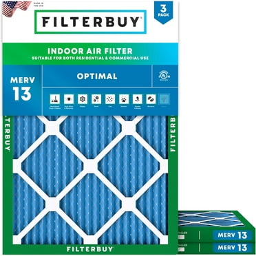 Filterbuy 17x22x1 MERV 13 Health Defense, Pleated HVAC AC Furnace Air Filters (3-Pack)