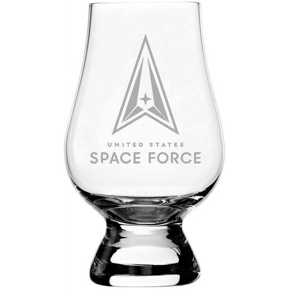 Etched Laser Art Military Themed Etched Glencairn Crystal Whisky Glass Air Force, Space Force