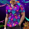 thumbnail image 2 of Bainana Carnival'S Summer Shirt For Men Floral Print Short Sleeve Lapel Collar Tops Fashion Stylish Men'S Mardi Gras Festival Party Dress Up Clothes Purple Size L, 2 of 4