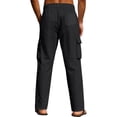 thumbnail image 4 of Mens Loose Fit Linen Pants - Summer Lightweight Elastic Drawstring Waist Casual Cargo Trousers with Pockets Black L, 4 of 4
