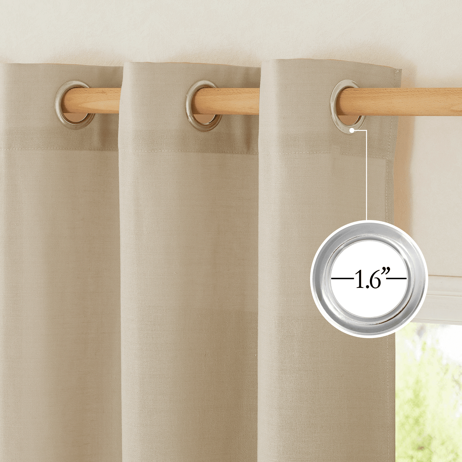 NICETOWN Linen Curtains for Kitchen, Semi Sheer Curtain Drapes Privacy Assured Window Treatment Light Reducing for Kid Room, Angora, 55"x72", 2 Panels