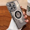 thumbnail image 6 of Magnetic Ring Stand for iPhone 16e Case with Built-in Glass Camera Protector, (Compatible with Magsafe) Women Girly Clear Bling Rhinestones Slim Phone Case for iPhone 16E 2025 6.1'' (Silver), 6 of 12