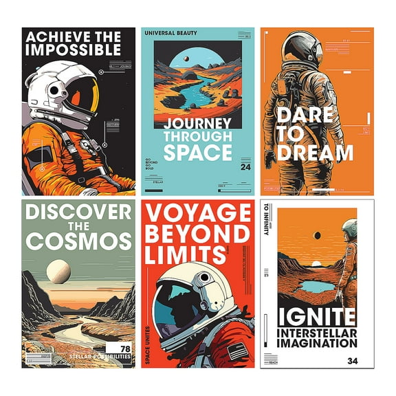 14" x 20 3/4" Astronaut Vintage Style Poster Cardstock Wall Cutouts - 6 Pieces