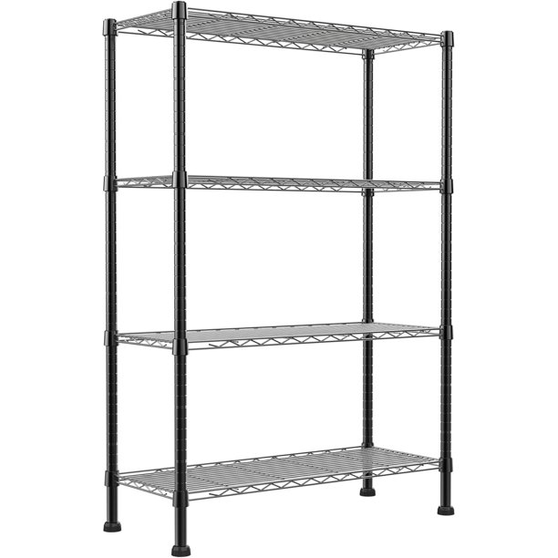 =Estantería de almacenamiento de metal de 4 hilos, estantes ajustables, estantes de almacenamiento de pie para lavandería, baño, cocina, despensa, clóset (negro, 14 pulgadas de profundidad x