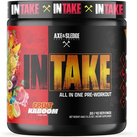 Axe & Sledge Intake All-in-One Pre-Workout | 300mg Caffeine | L-Citrulline, Beta Alanine, Betaine for Performance & Focus | Pre-Workout for Men & Women | 20/40 Servings, Fruit Kaboom