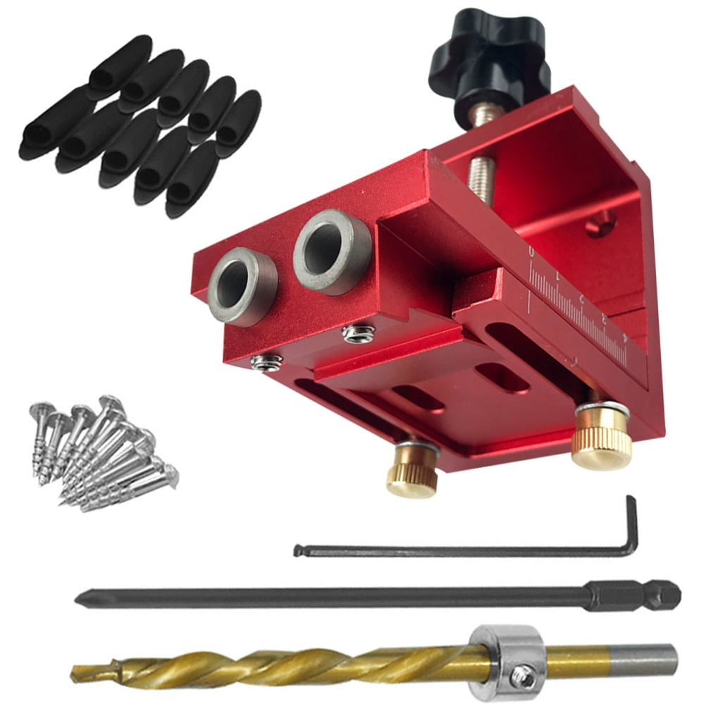 BESTYASH Aluminum Alloy Pocket Hole Drill Guide Set with Red Scale and Extended Sleeve for Precise Woodworking