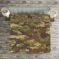 thumbnail image 3 of Ambesonne Camo Quilted Bedspread Set 3 Pcs, Summer Mosaic Pattern, Queen Size, Green Brown Dark Brown, 3 of 3
