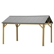 12'X14' Hardtop Gazebo Outdoor Aluminum Gazebo With Galvanized Steel Gable Canopy For Patio Decks Backyard (Yellow-Brown)