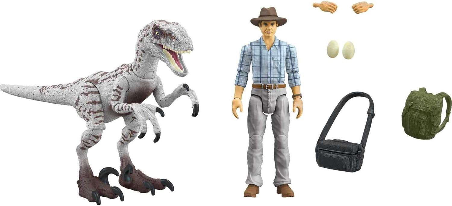 Jurassic World Hammond Collection Ilsa Sorna Velociraptor Encounter Pack Action Figure Set (Dr Alan Grant & Raptor)