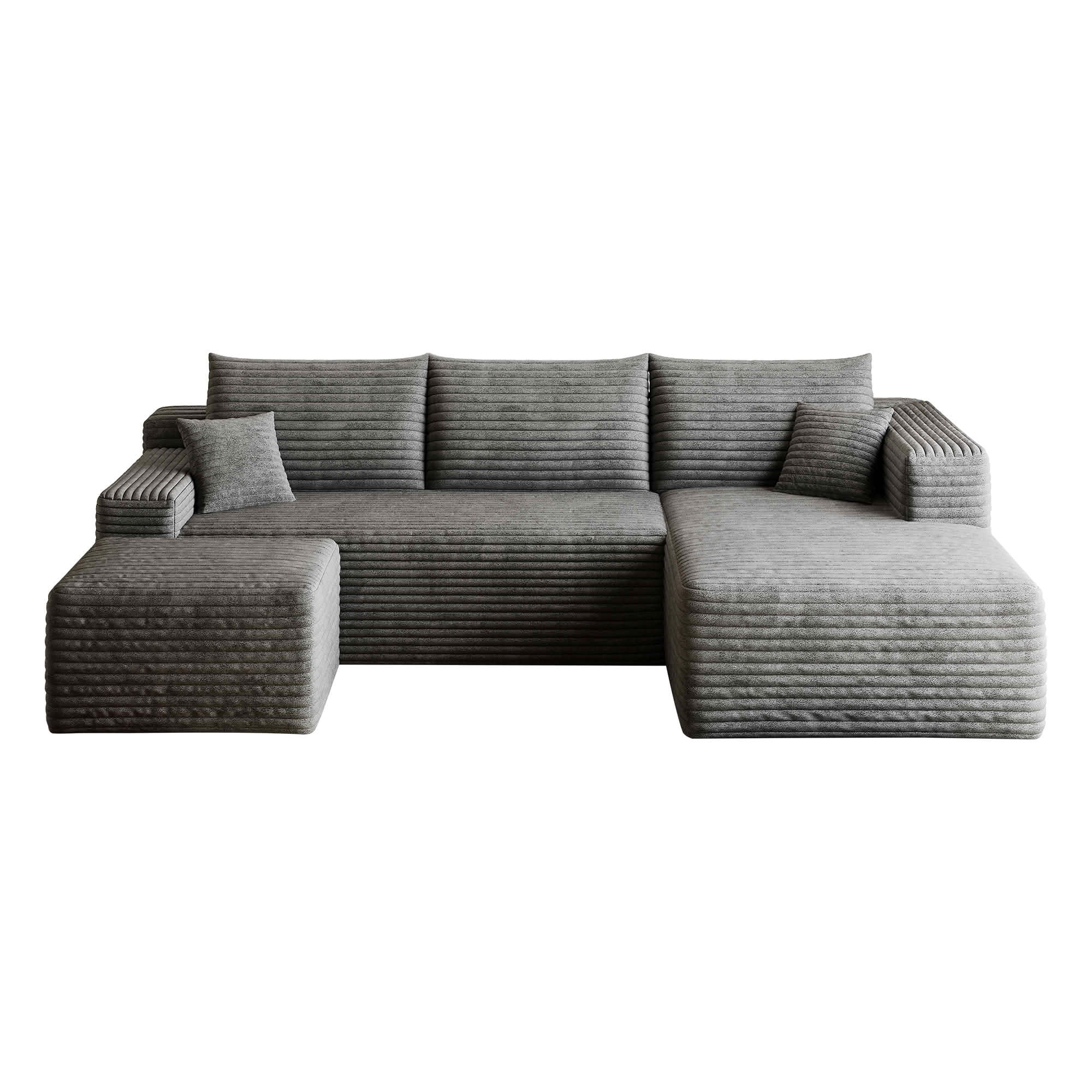 MAYEERTY 95 Inch U‑Shaped Cloud Sectional Sofa with 1 Ottoman, Modern Deep‑Seat Corner Couch, Plush Corduroy Reversible Sofa, No‑Assembly for Living Room Bedroom Apartment