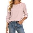 thumbnail image 2 of Neewe 3/4 Length Sleeve for Women Plain Crew Neck Blouses Dressy Casual Summer T Shirts Loose Fit Clothes, 2 of 5
