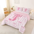thumbnail image 2 of Erosebridal Girls Cute Bow Full Size Comforter Sets For Kids,Pink Bowtie Ribbon Monogrammed J Bedding Sets,Pink Reversible,3 Pieces, 2 of 7