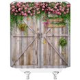 thumbnail image 3 of Rustic Wooden Barn Door Shower Curtain Vintage Green Leaves Farmhouse Wood Board Plank Country Cabin Farm Country Life Fabric Bathroom Curtains Decor Set with Hook(36" WX72 H), 3 of 3