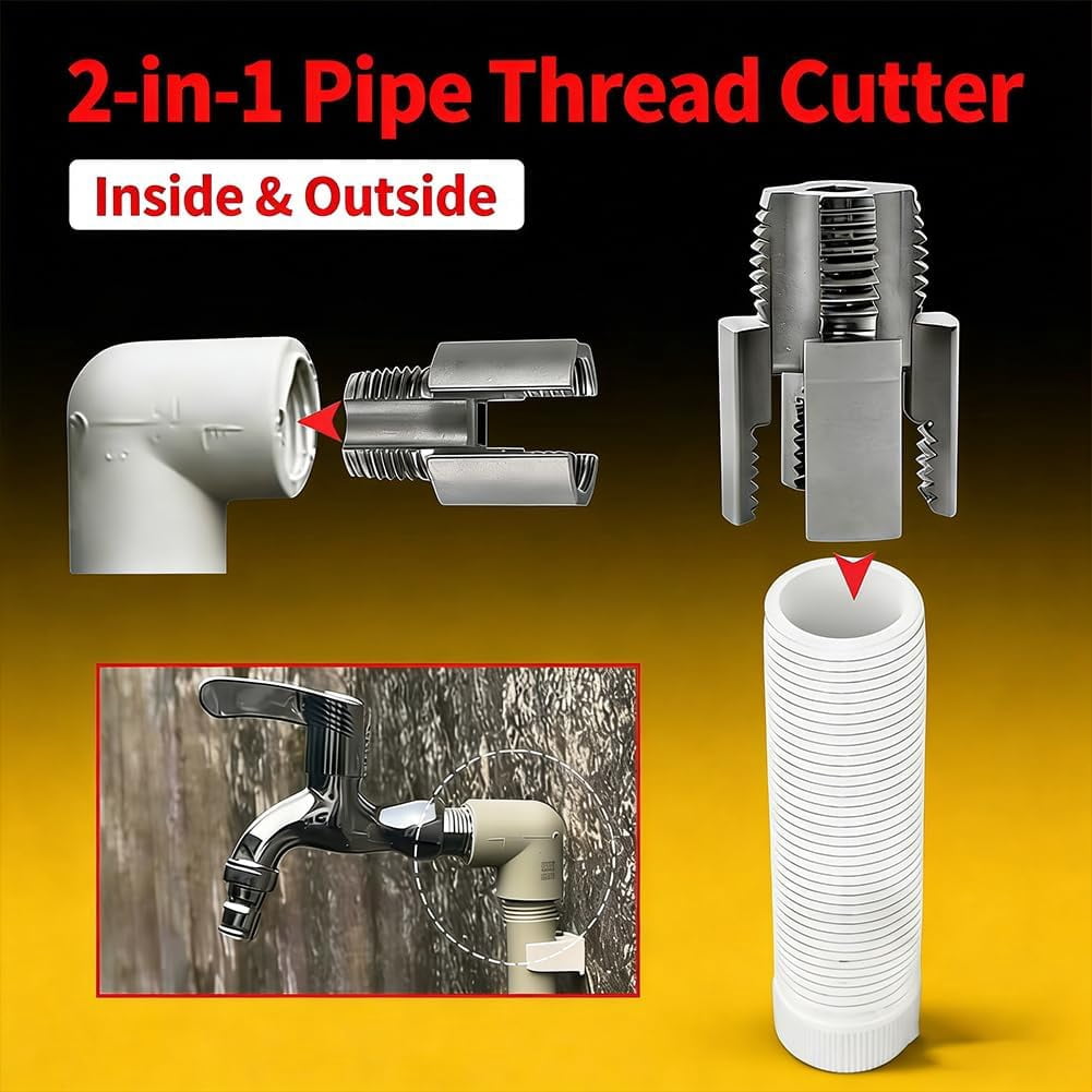 4-in-1 Water Pipe Wrench and Threader Set, Pipe Tapping Tool for 1/2", 3/4", and 1" Pipes, Drill Compatible Plumbing Tool