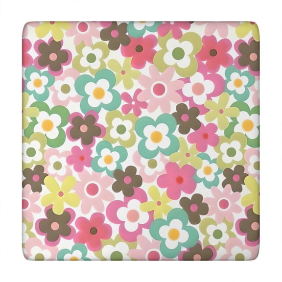 Pioneer Flower Floral Print Pattern Square Fitted Tablecloth with Elastic Edge,Square Table Cover,Washable Elastic Table Cover for Home Kitchen Party Decor 34"x34"