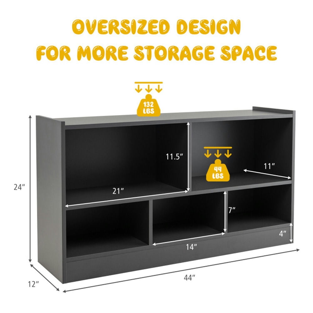 Resenkos Kids 2-Shelf Bookcase 5-Cube Wood Toy Storage Cabinet Organizer-Gray, Kids Toy Storage for Kids, Boys, Girls, Nursery
