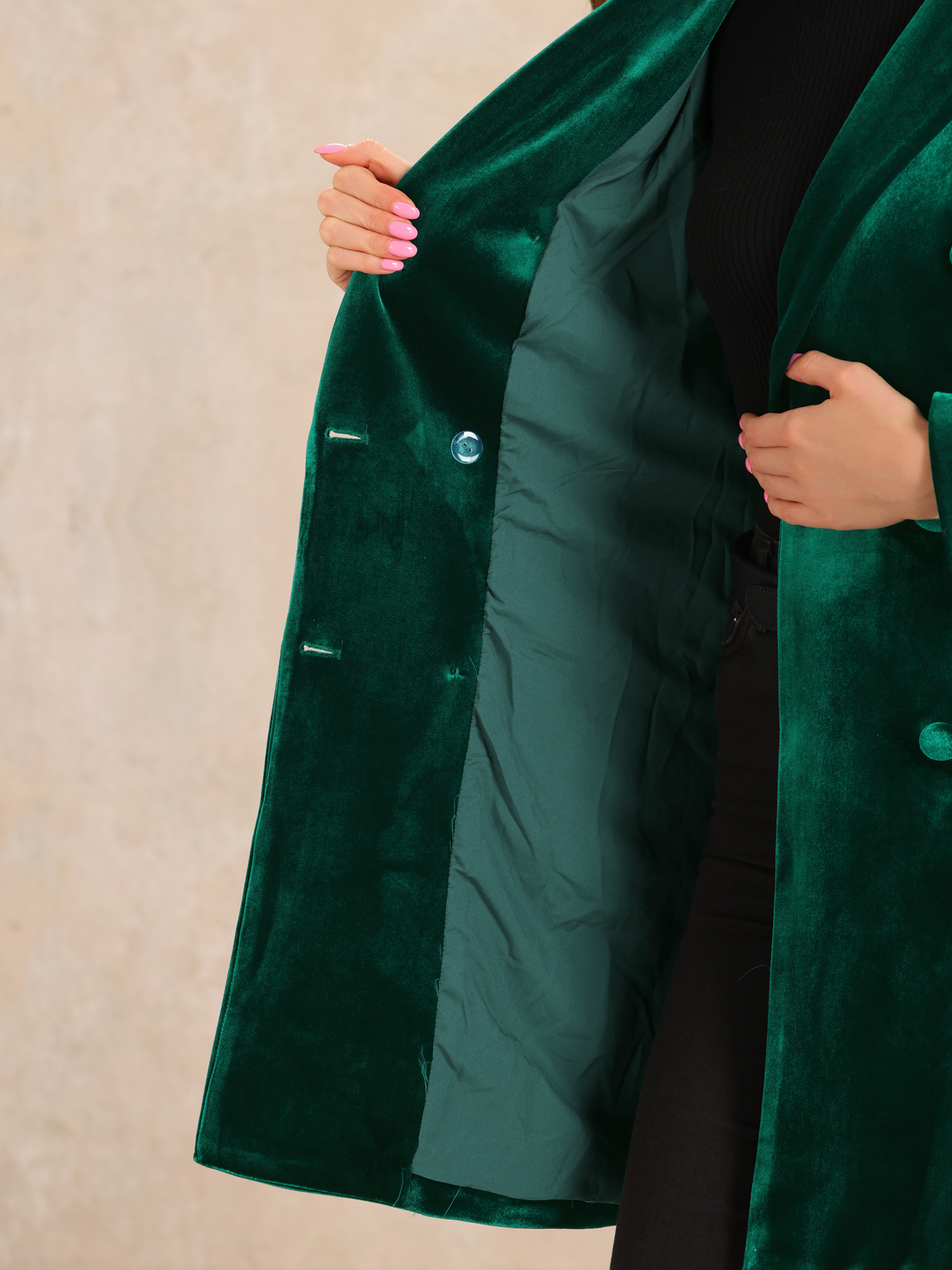 DARING DIVA Women's Velvet Lapel Double-Breasted Long Outerwear Winter Coats M Dark Green