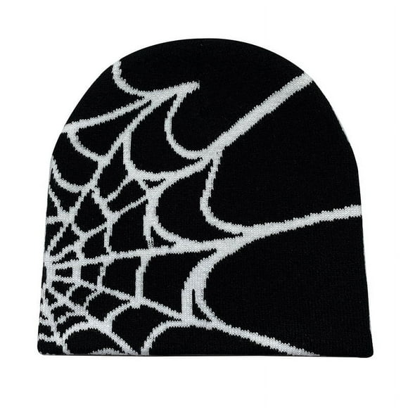 Women Beanie Winter Warm Beanies Men Casual Skullies Outdoor Y2K Gothic Spider Pattern Wool Acrylic Knitted Hat A
