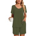 thumbnail image 1 of ICHUANYI Clearance 2PC Women's Round Neck Shorts Sleeve Two-piece Comfortable Home Pajamas Set Sports Set ICHUANYI "ICHUANYI", 1 of 7