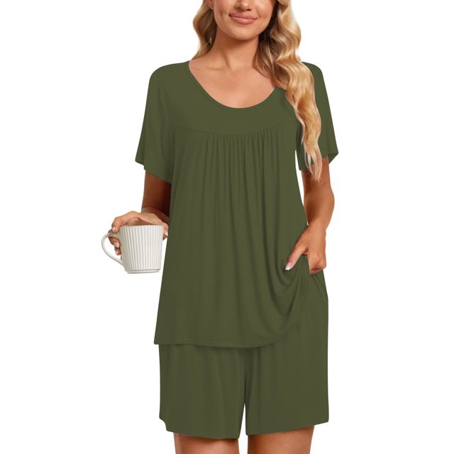 ICHUANYI Clearance 2PC Women's Round Neck Shorts Sleeve Two-piece Comfortable Home Pajamas Set Sports Set ICHUANYI "ICHUANYI"