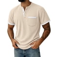 thumbnail image 2 of Kojanyu Men's Summer Casual Fashion Color-blocked Short Sleeve Round Neck Button-down Shirt – Soft Knitted Top with Stylish Details S-XXL, 2 of 7