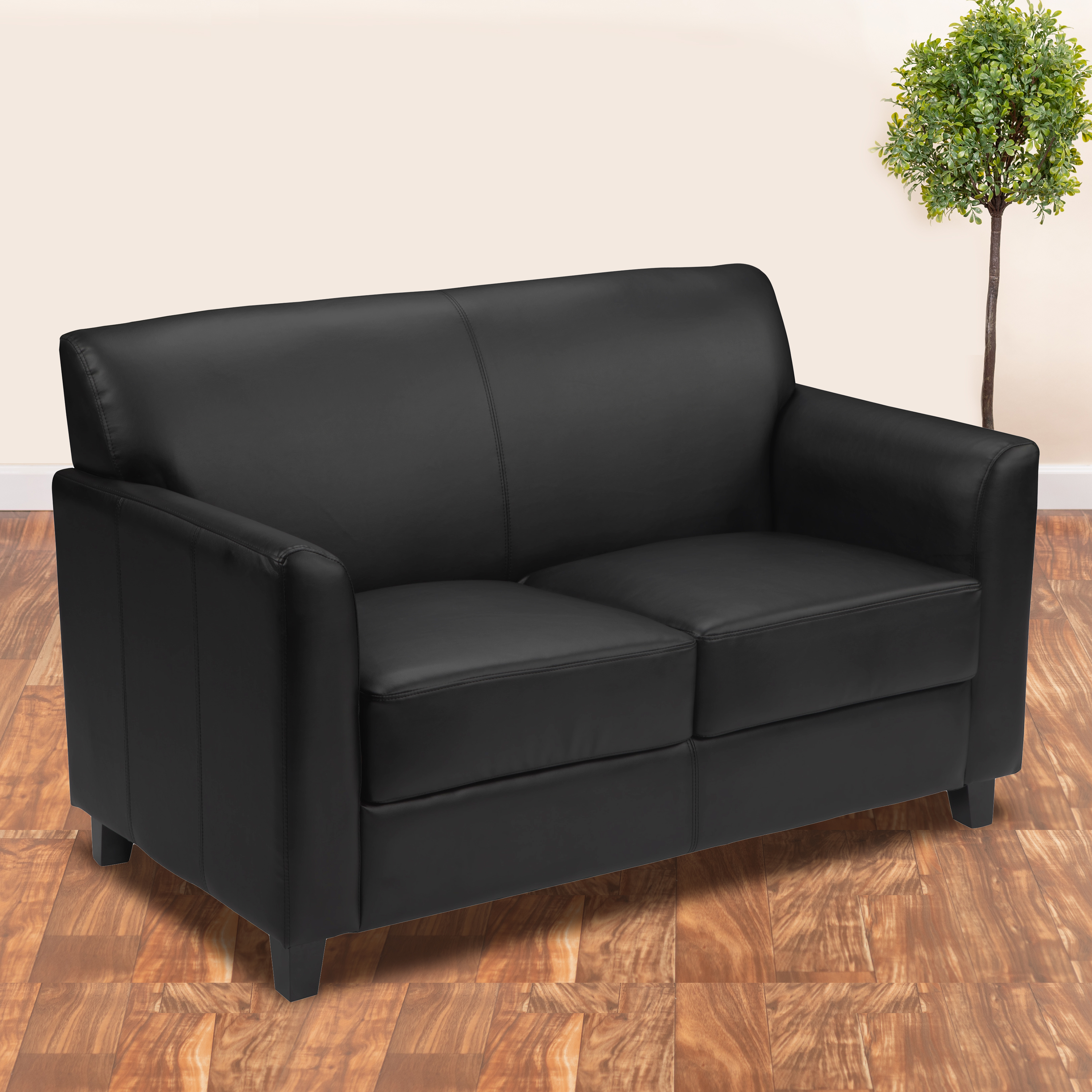 Flash Furniture Black LeatherSoft Loveseat with Clean Line Stitched