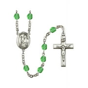 St. Regis Silver-Plated Rosary 6mm August Green Fire Polished Beads Crucifix Size 1 3/8 x 3/4 medal charm