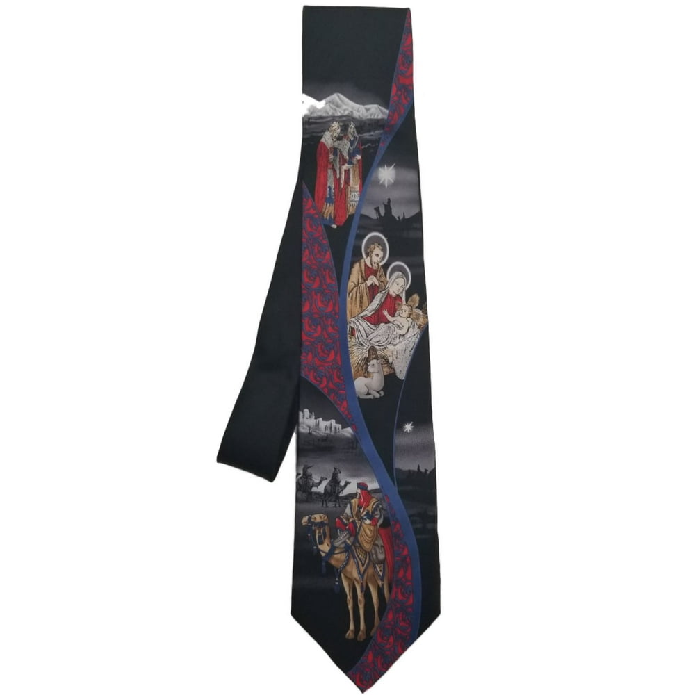 Holidays Men's Black 3 Image Nativity Religious Christmas Neck Tie