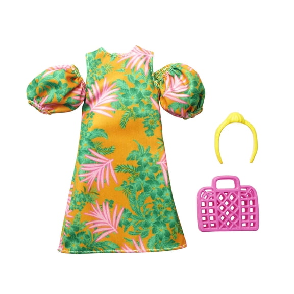 Barbie Fashion Pack, Clothing Set with Tropical Off-the-Shoulder Dress & Accessories for Dolls